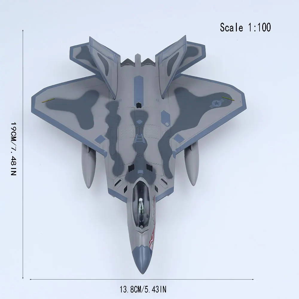 1/100 مقياس F-22 رابتور يموت الصب طائرة نموذج معدني للهدايا