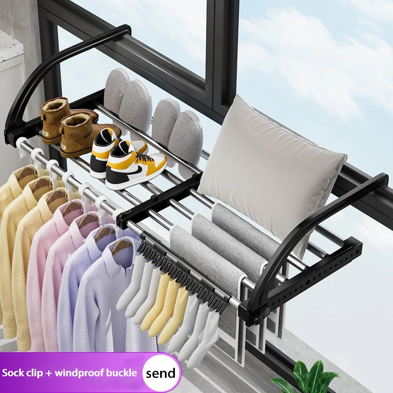 

Balcony Drying Racks Foldable Multifunctional Stainless Steel Sock Drying Shelf Window Retractable Drying Clothes And Shoes Rack