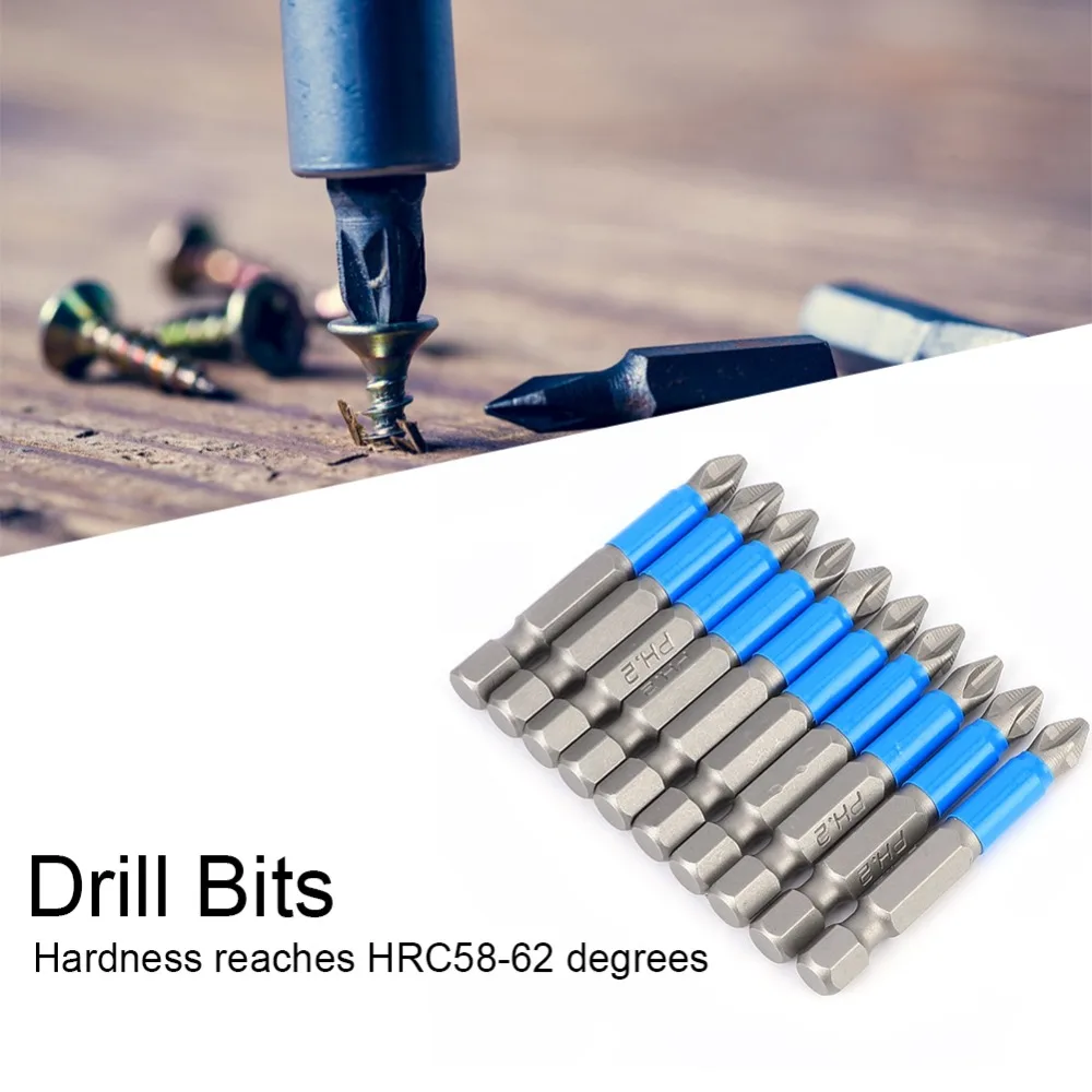10pcs PH2 #2 Phillips Electric Screwdriver Bit Set 1/4