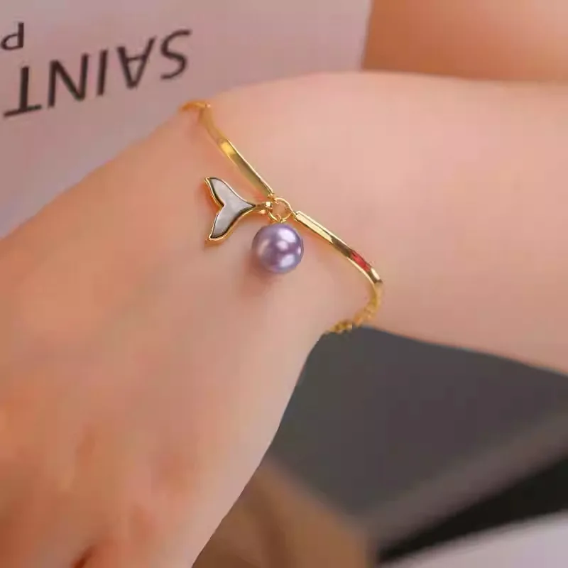 14k Gold Injection Electroplating Fishtail Shell Pearl Bracelet Bracelet Empty Holder DIY Accessories Temperament