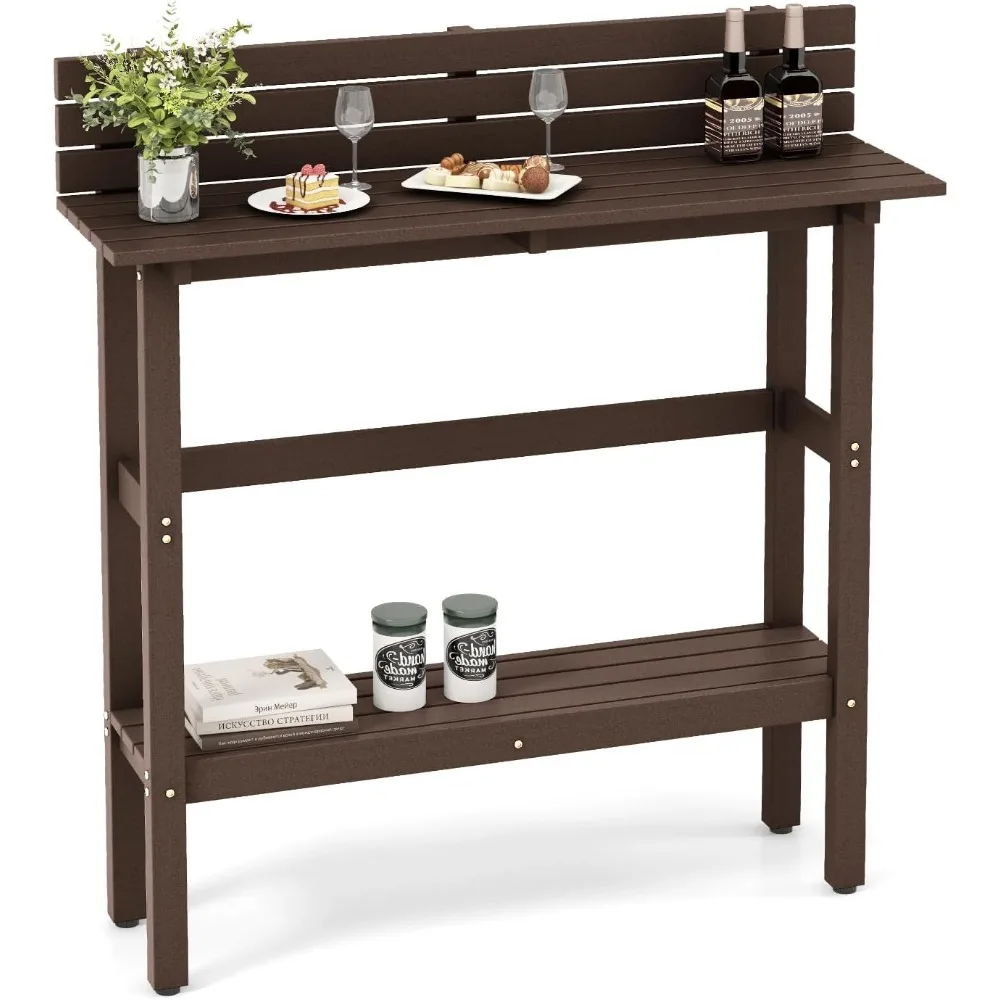 

Outdoor Bar Table, 48 Inch Patio Pub Height Table with Storage Shelf & Adjustable Foot Pads, All-Weather Bar Height Cou
