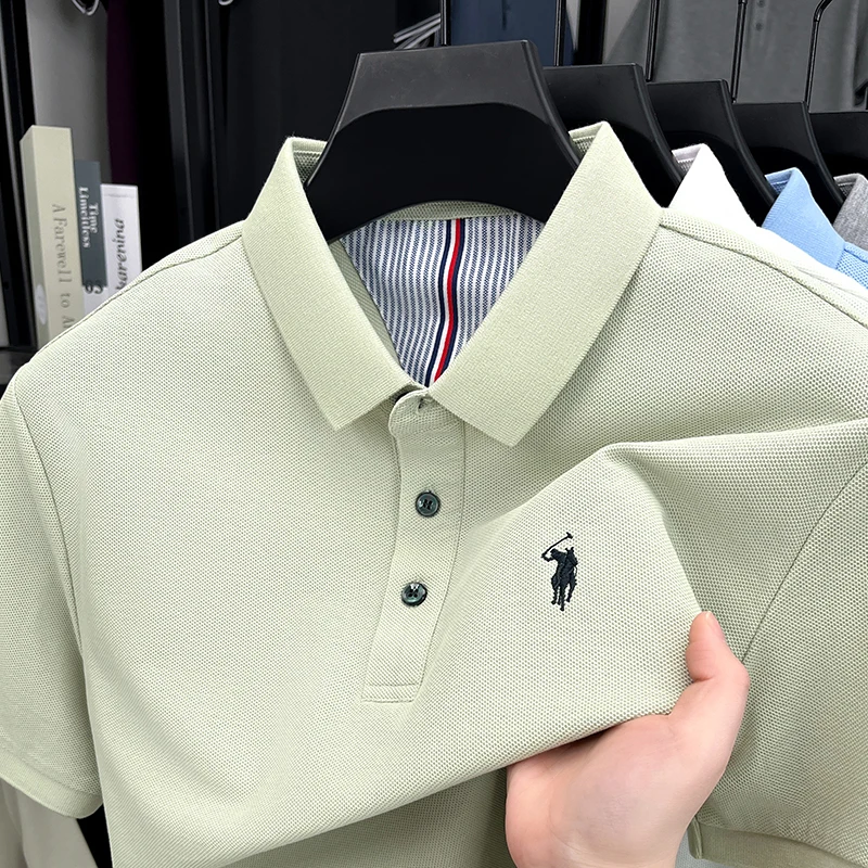100% pure cotton short sleeved men's polo shirt summer fashion high-end brand pony embroidery golf top casual business T-shirt - Image 3