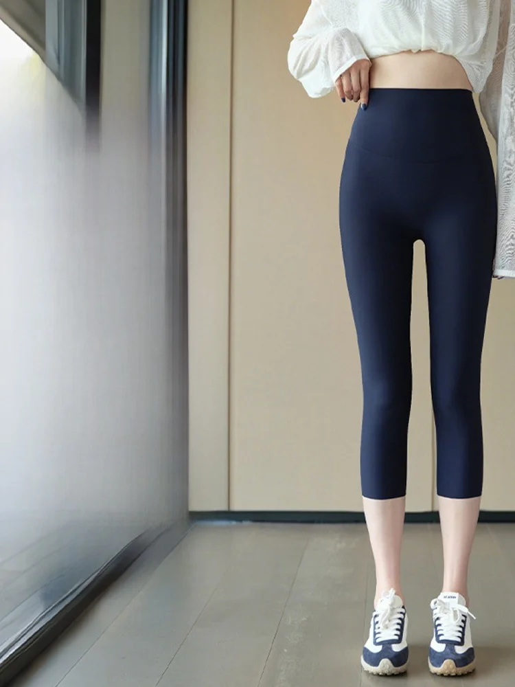 

High Waist Ice Silk arkskin Pants Women's Fitn Yoga Bot Thin Model Tummy Control Butt Lifting Summer New Arrival