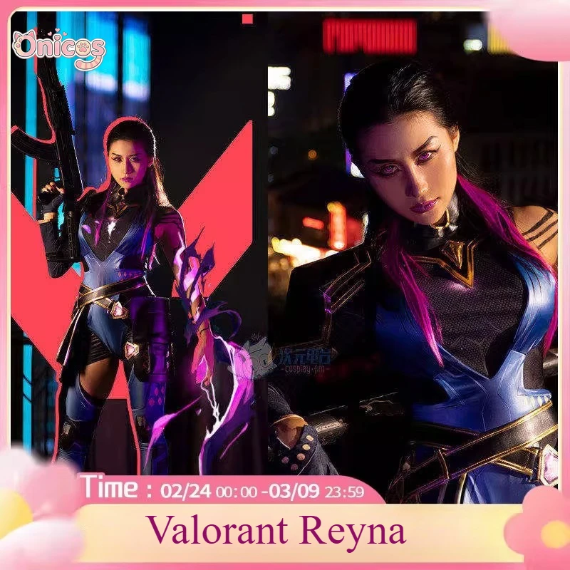 

Game Valorant Reyna Cospaly Costume Women Purple Sleek Combat Outfit Game Carnival Party Set Onicos