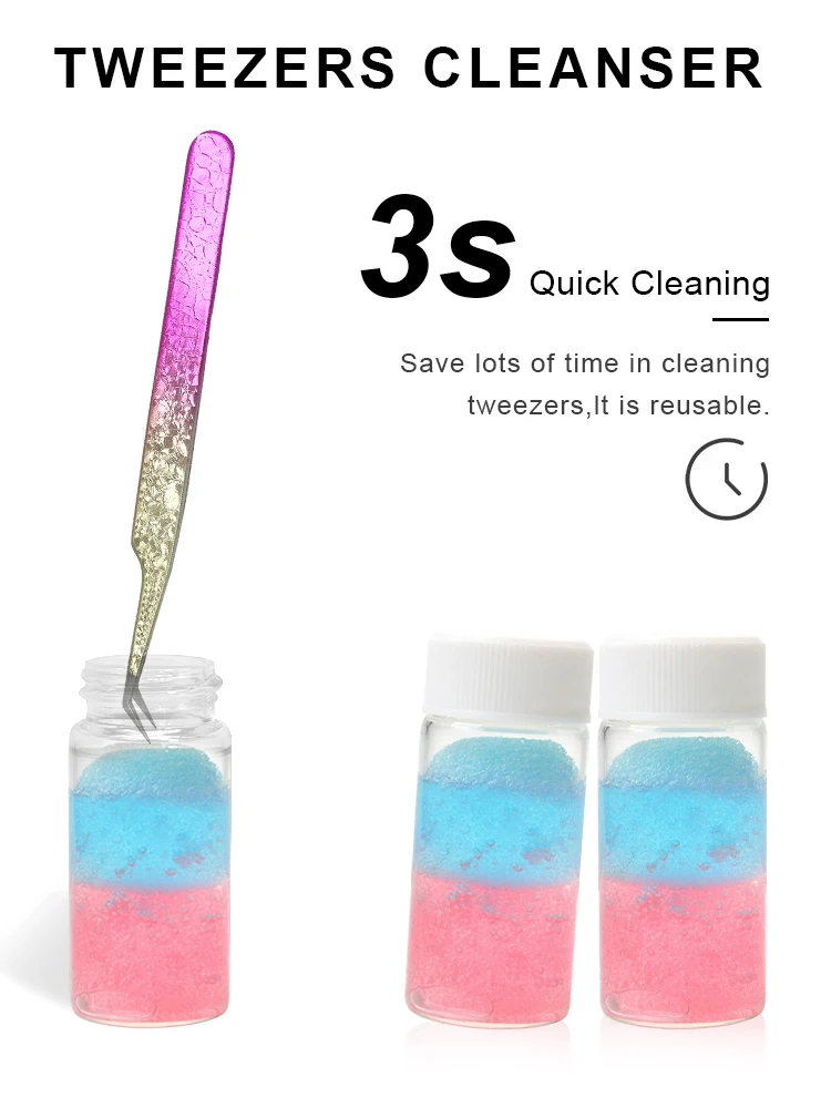 25ml Pęseta do rzęs Pęseta do przedłużania rzęs Narzędzia do czyszczenia z płynem do usuwania kleju i gąbką do czyszczenia kleju — zdjęcie 2
