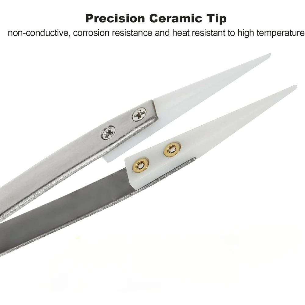 5/3/1pcs Ceramic Tweezer for Solder Stainless Steel Anti-Static Reverse Acid Resistant Electron Precision Chuck Ceramic Tweezers image 4