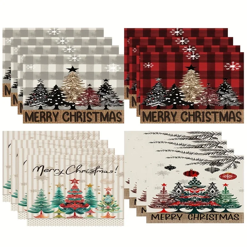 Christmas Tree Place Mats Polyester Table Mats Holiday Poinsettia Pattern for Christmas Dining Decor, Santa Claus Design