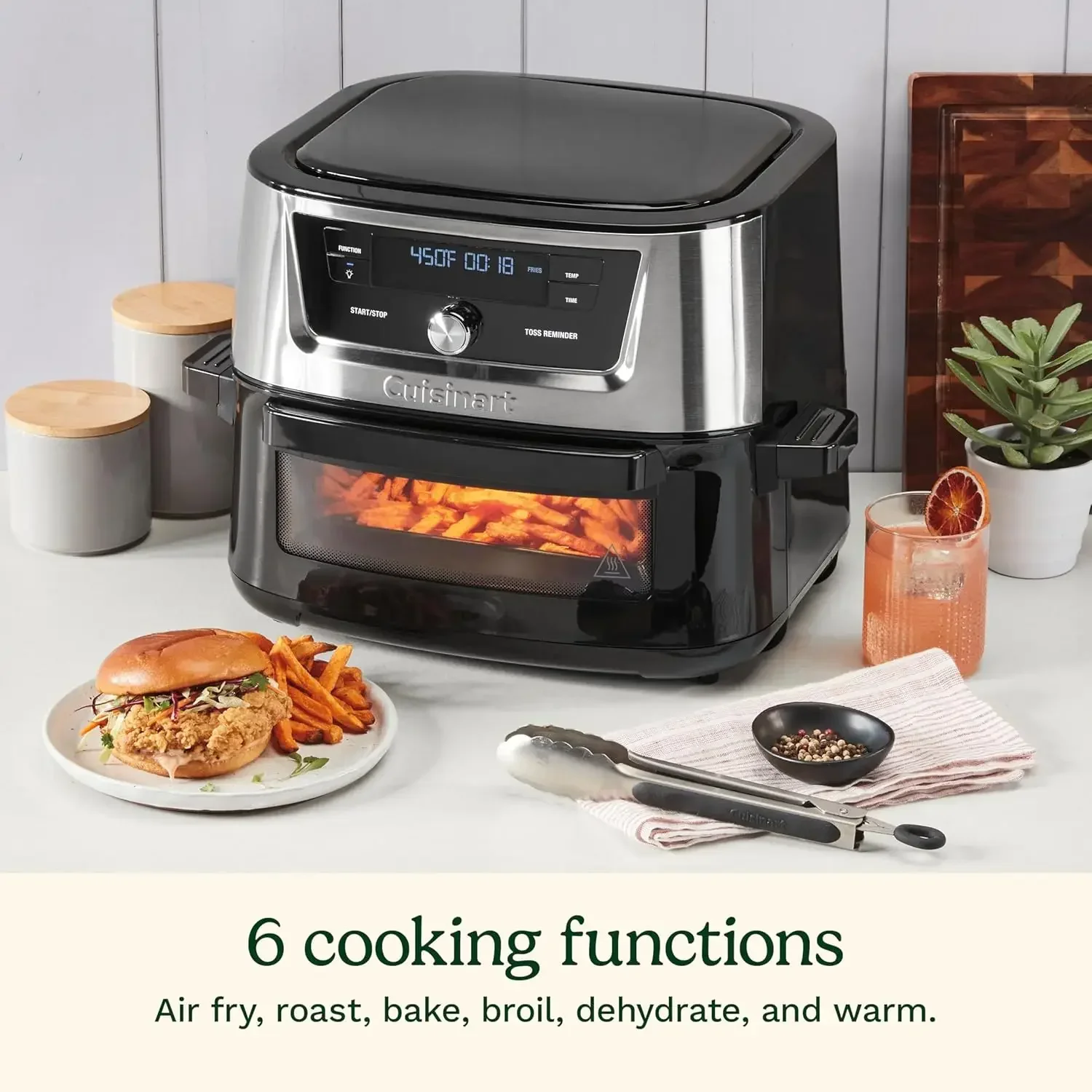 Air Fryer 9 Quart Basket Stainless Steel Fryer Oven with 6 Presets to Roast Bake Broil Air Fry Dehydrate and Keep Warm