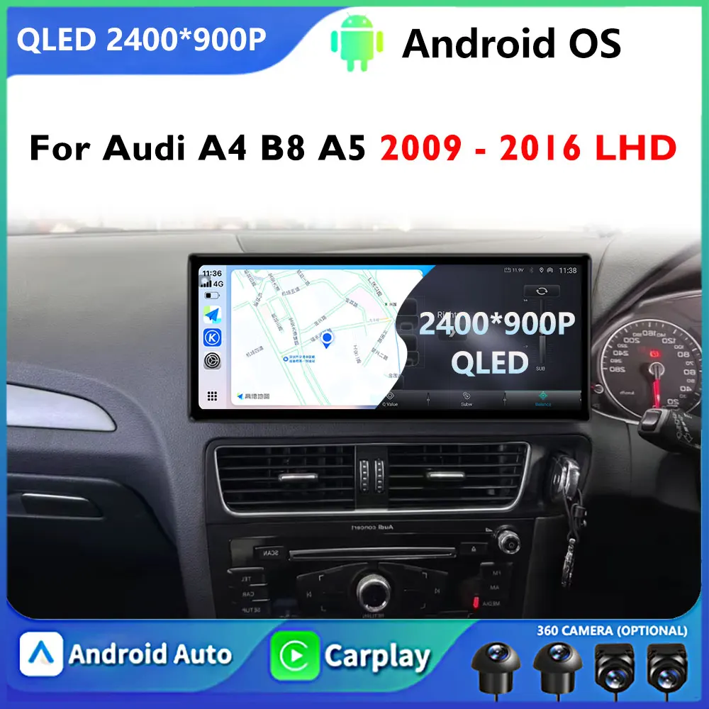 Android Auto Car radio Multimedia Player Wireless Carplay Screen Autoradio Stereo GPS Navi DSP 4G For Audi A4 B8 A5 2009 - 2016