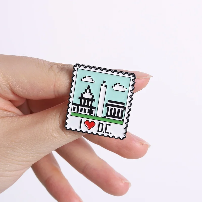 I Love DC Enamel Pin Washington D.C. Capitol Building Stamp Shape Metal Badge USA Travel Souvenir Brooch For Friends