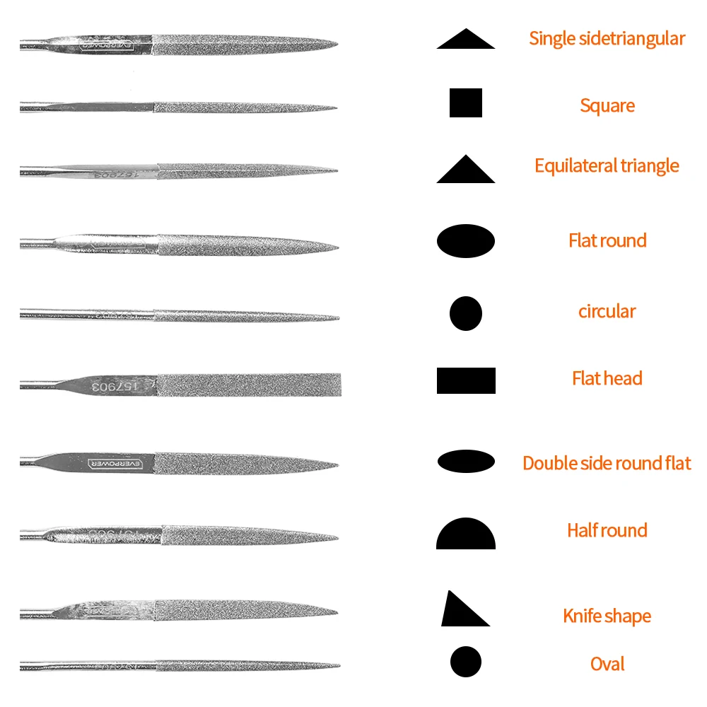 NINDEJIN 10pcs/set diamond needle file set #45 steel 3x140mm 4x160mm 5x180mm diamond sharpening file set for Metal Ceramic Stone