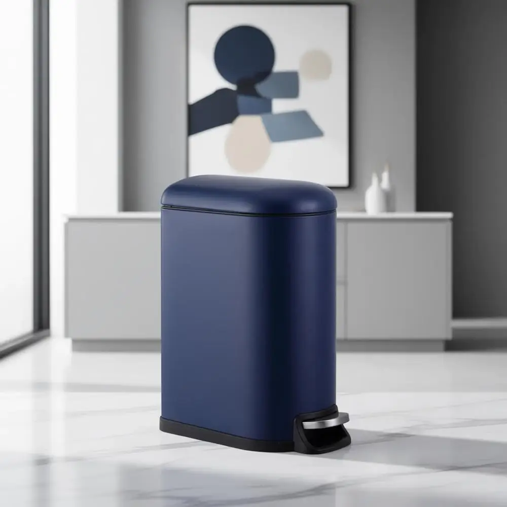 

2.6-Gallon Step-Open Trash Can with Soft-Close Lid, Denim Blue, Fingerprint Resistant for Home and Office Use