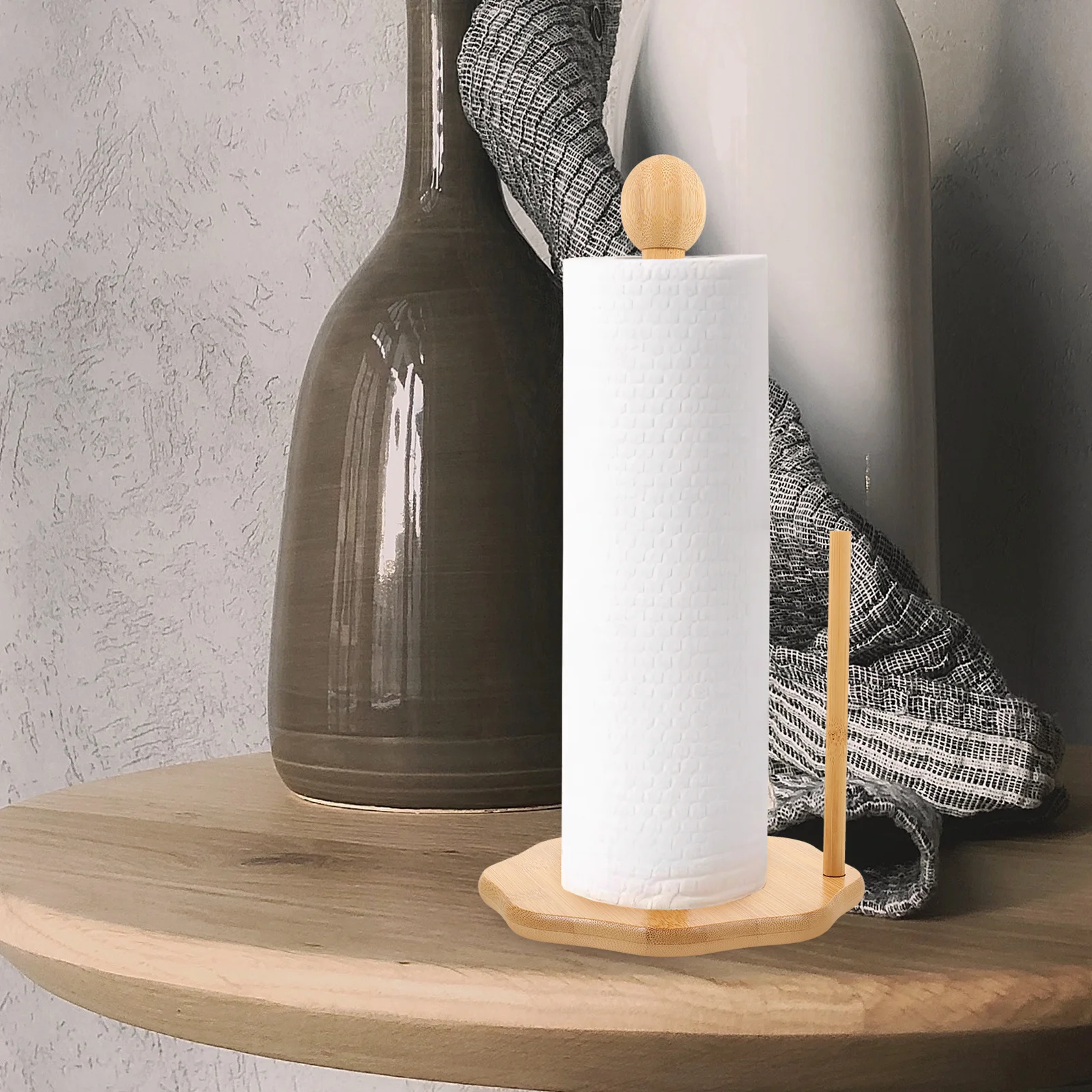 

Wooden Paper Towel Holder Countertop Kitchen Roll Stand Simple Design Sturdy Base Versatile Use Home Restaurant