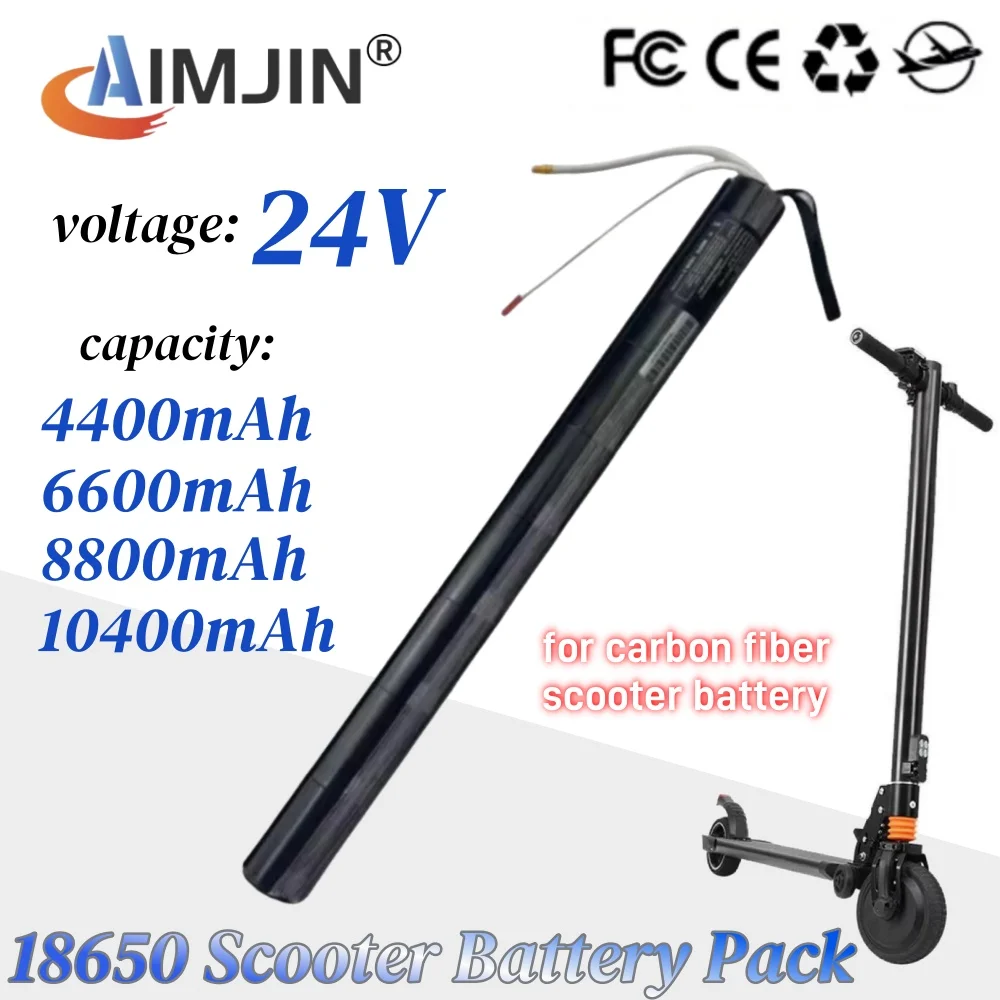 Electric Scooter Lithium Battery Pack 24V For Carbon Fiber Tubular 4.4Ah/6.6Ah/8.8Ah/10.4Ah Built-In 18650 Battery for Scooter