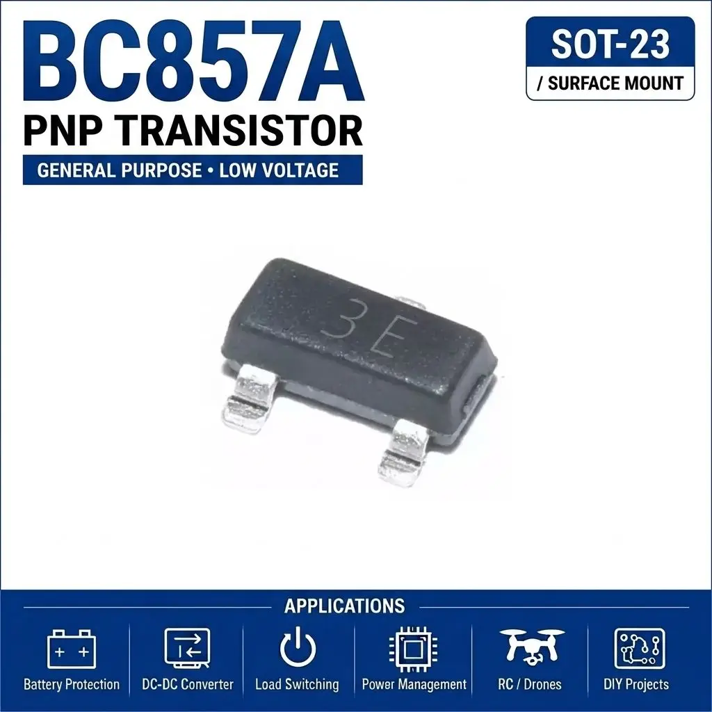 (100 pcs) BC857A (Marking 3E) / BC857B (Marking 3F) / BC857C (Marking 3G) SOT-23 - PNP Transistor -50V -100mA