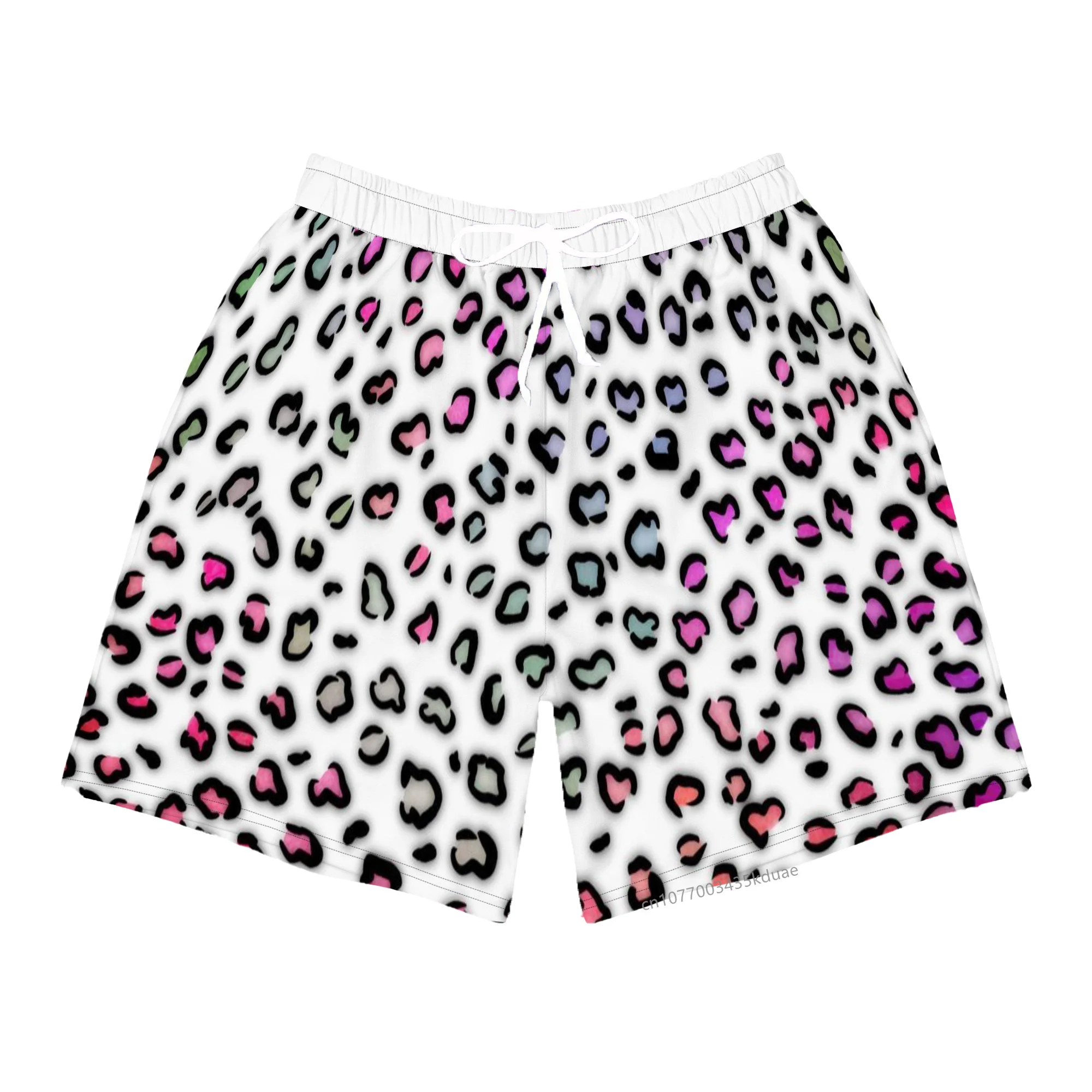 กางเกงขาสั้นพิมพ์ลายเสือดาวสำหรับวันวาเลนไทน์กางเกงขาสั้นสำหรับผู้ชายเสื้อผ้าวันหยุดพักผ่อนชายหาดฮาวายสำหรับผู้หญิงกางเกงลายสัตว์