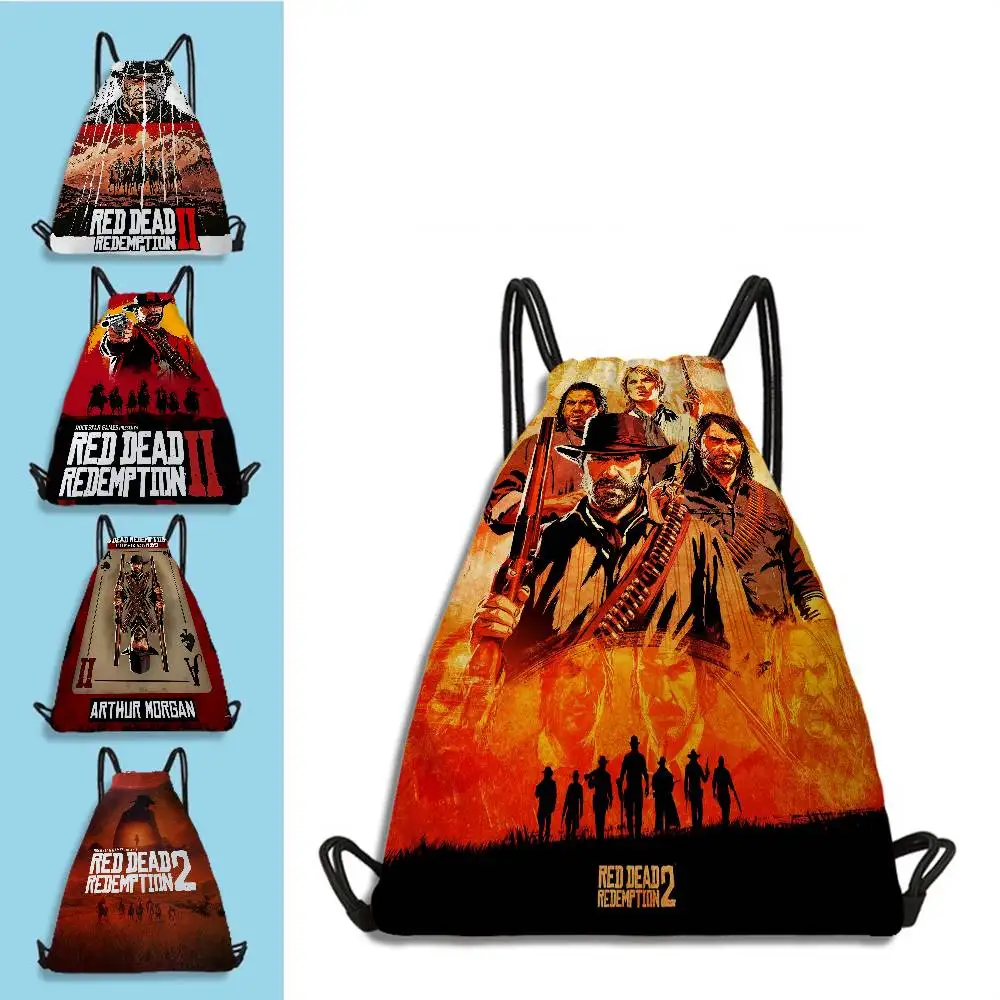 لعبة TV-Red-Dead-Redemption 2 حقائب برباط مطبوعة حقائب هدايا للحفلات، حقائب ظهر برباط رياضية للصالة الرياضية والسفر والاستخدام الترفيهي