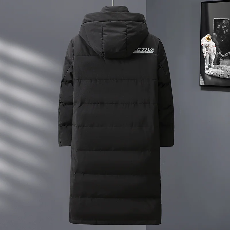 Jaqueta puffer de capuz quente masculina, casaco grosso, sobretudo de alta qualidade, branco e preto, na moda, inverno