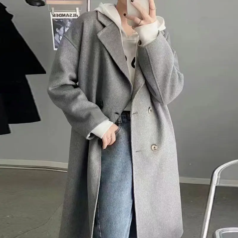 2024 Autumn/Winter New Women\'s Woolen Coat Loose Commuter Casual Splice Oversize Double Sided Woolen Coat