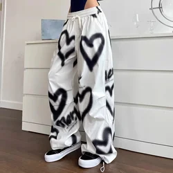 American Hip Hop Love Graffiti Women Casual Oversized Pants Spring Autumn Fashion Elastic High Waist Versatile Loose Trousers