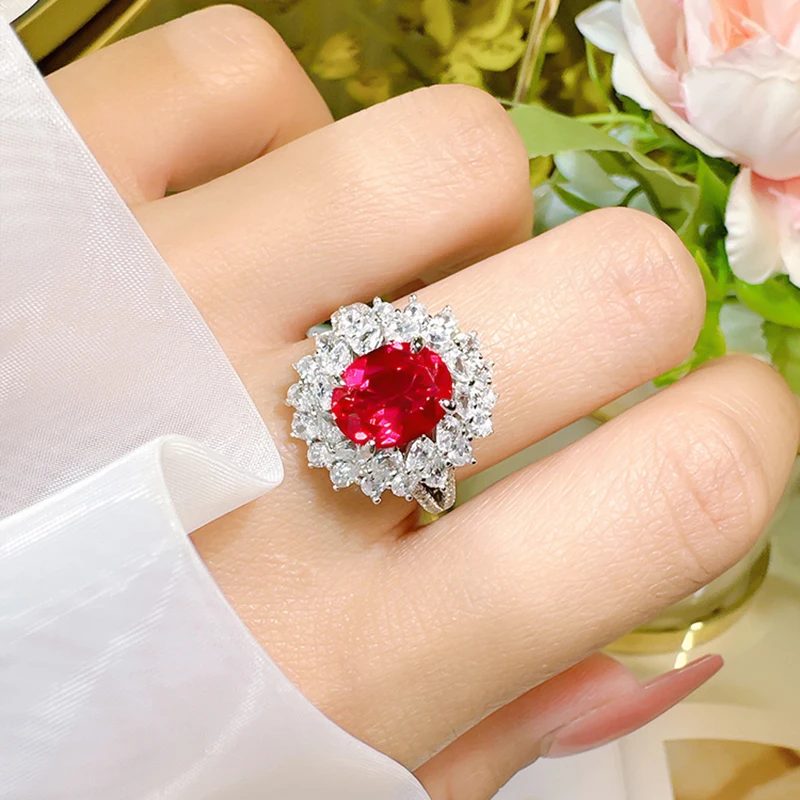 Cincin batu permata berwarna Premium Rubi buatan 100% cincin emas 9K 100% 18K