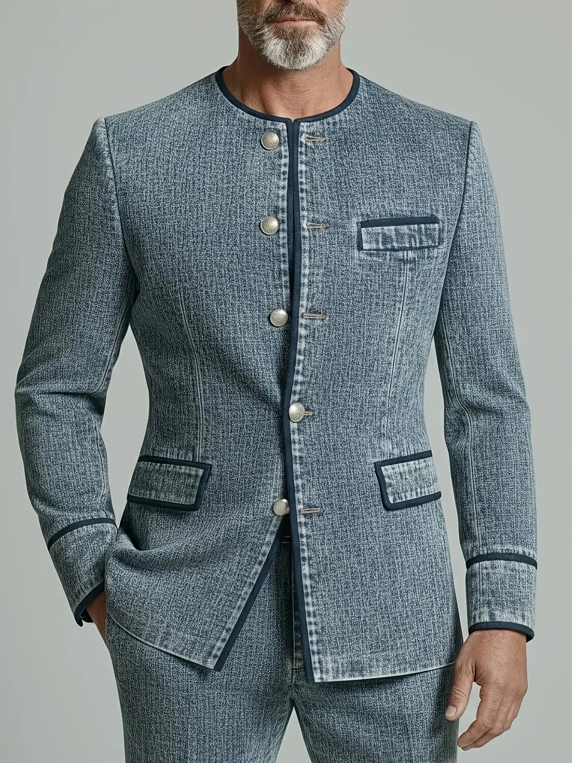 Men's Casual Washed Non-Denim Contrast Binding Long Sleeve Single Breasted Jacket