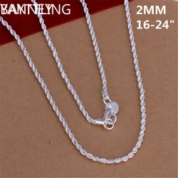 16-24INCHES 925 Sterling silver 2MM Rope Necklace Beautiful fashion Elegant for women men chain cute Can pendant