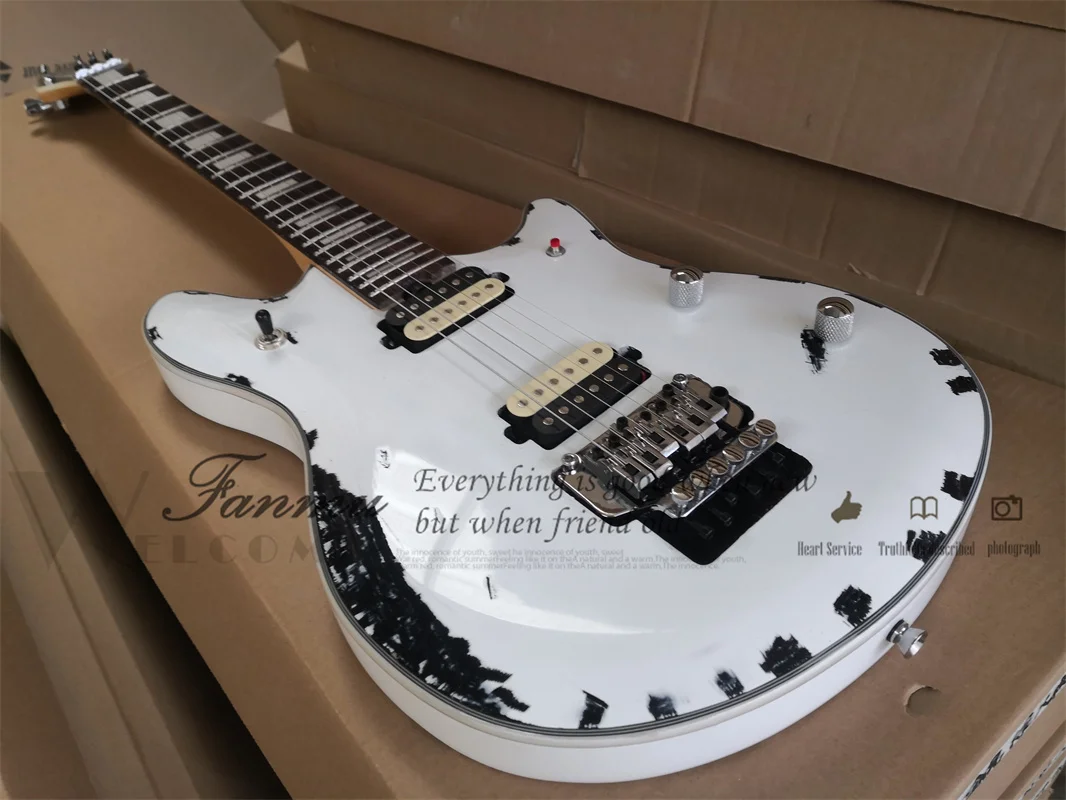 White Electric Guitar Vintage Body Rosewood Fingerboard Shell Inlay Tremolo Bridge HH Pickups Cut-off Switch