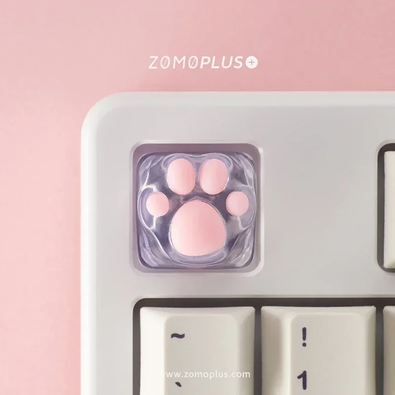 ZOMO Transparent Resin Keycaps 3D Printed Cute Catpaw Tiffany Sakura Powder Backlight Mechanical Keyboard Gamer Accessories Gift