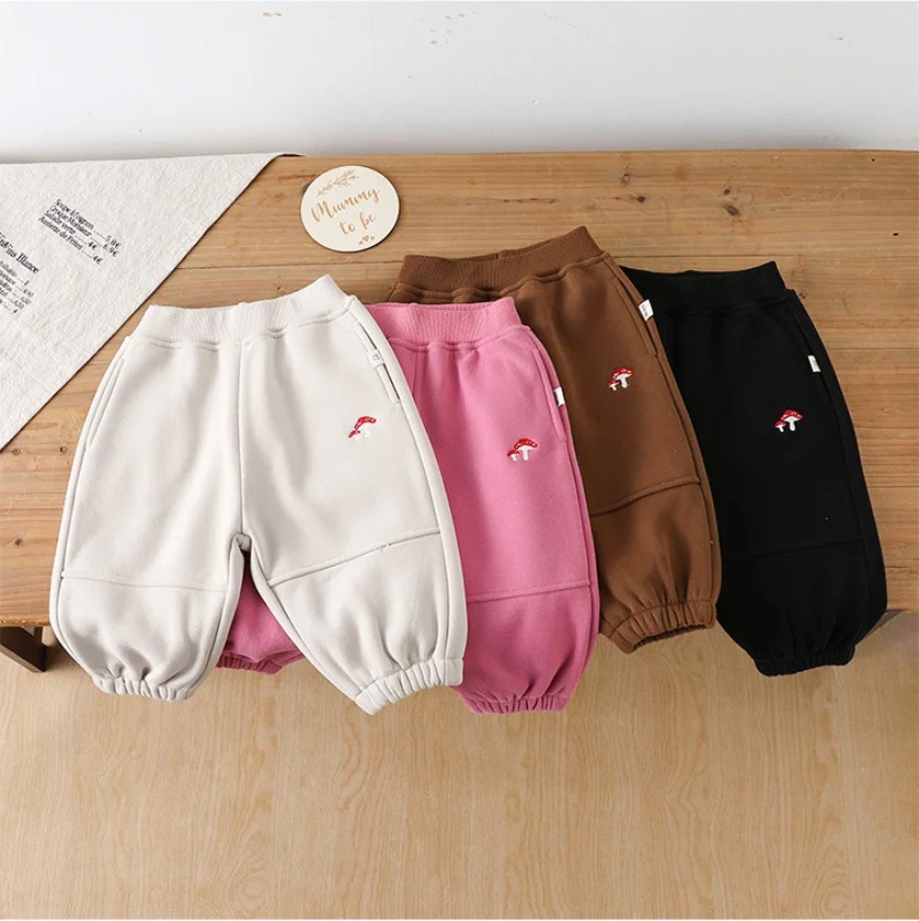 

Брюки для мальчиков и девочек, осень-зима 2025 г., новые детские флисовые теплые спортивные штаны с вышивкой