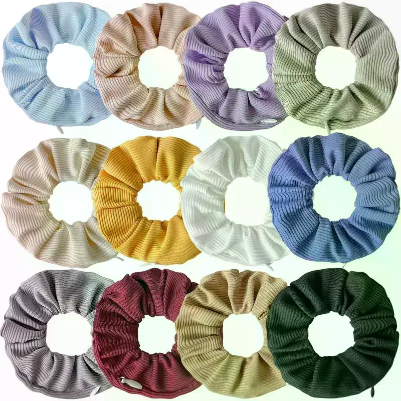 2-Pack Ribbed Zipper Scrunchie Elastic Hair Tie Ponytail Holder Non-Slip Hair Band Women Daily Hairstyle Accessories 지퍼 리브 스크런치