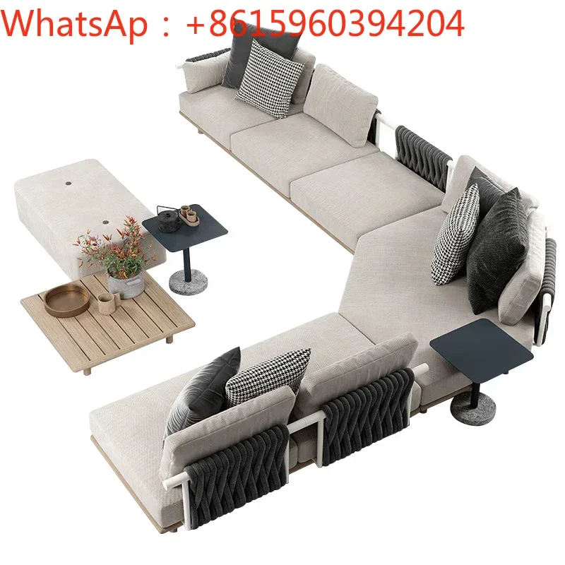 Customized outdoor sofa patio waterproof sun protection Nordic garden balcony outdoor teak leisure rattan woven swing sofa