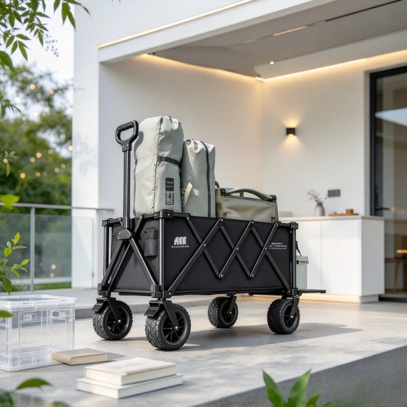 Foldable Camping Trolley, Collapsible Outdoor Wagon, Reclining Baby Buggy, Portable Utility Trailer for Picnic & Travel Pro Use.