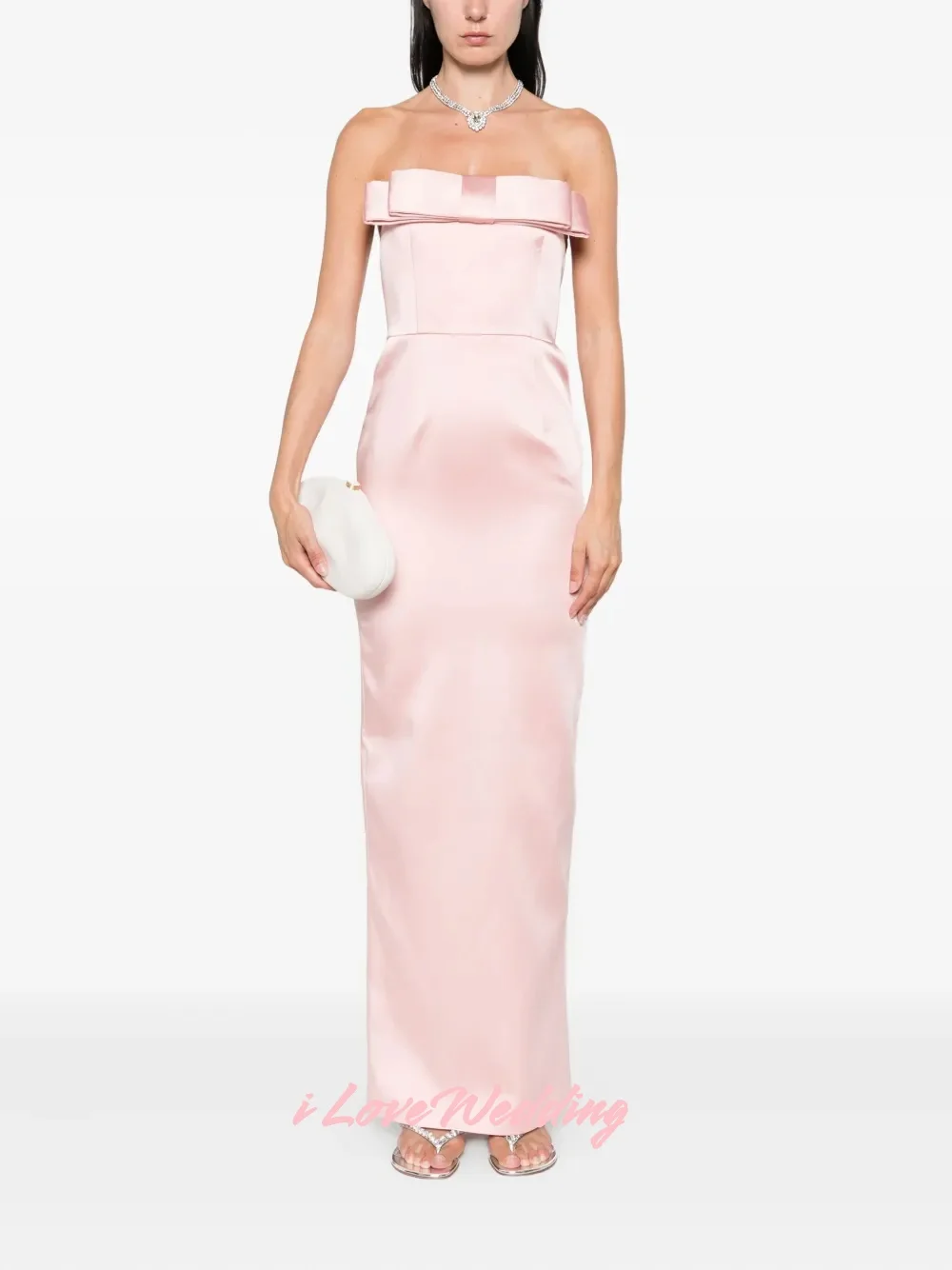 Vestido de noche rosa sin tirantes 2025, sin mangas, con lazo, sirena, sin espalda, largo hasta el suelo, vestido de fiesta plisado, vestido de fiesta de boda personalizado