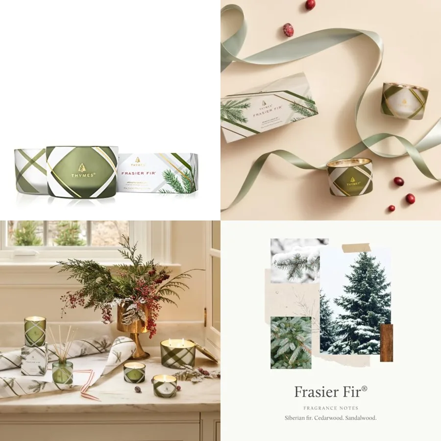 

Frosted Plaid Frasier Fir Candle Set Scented Candle Set with Notes of Crisp Siberian Fir Cedarwood and Sandalwood Luxury Home F