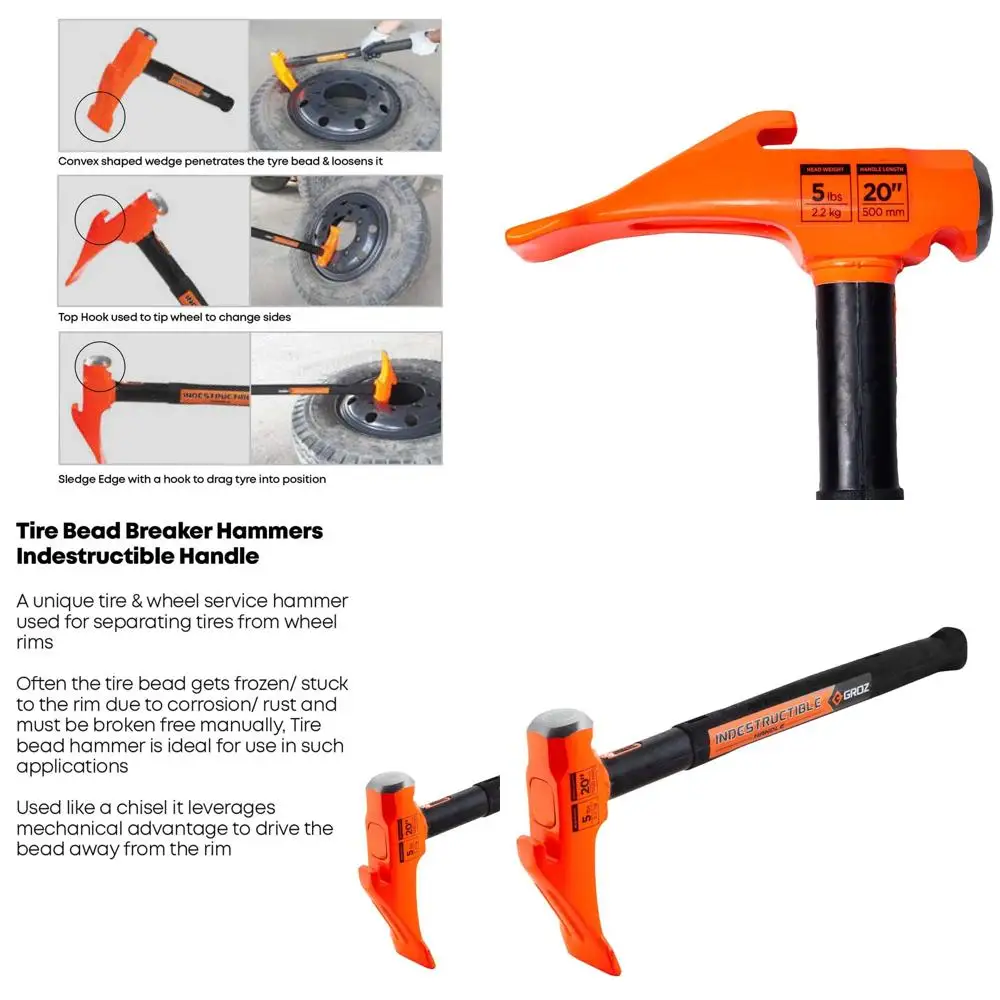 

5 lbs Tire Bead Breaker Hammer - 20" Indestructible Handle, Ergonomic Grip for Efficient Tire Removal (34750)