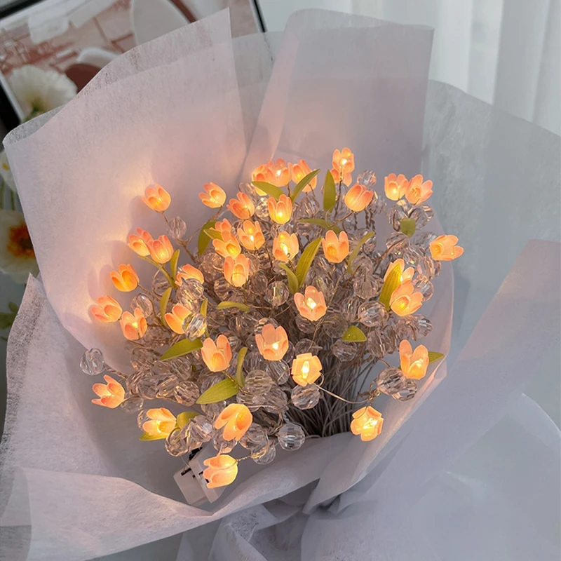 LED Tulip Bouquet Night Light DIY Simulation Flower Atmosphere Desk Light Romantic Bedside Flower Lamp Gift Cafe Home Room Decor