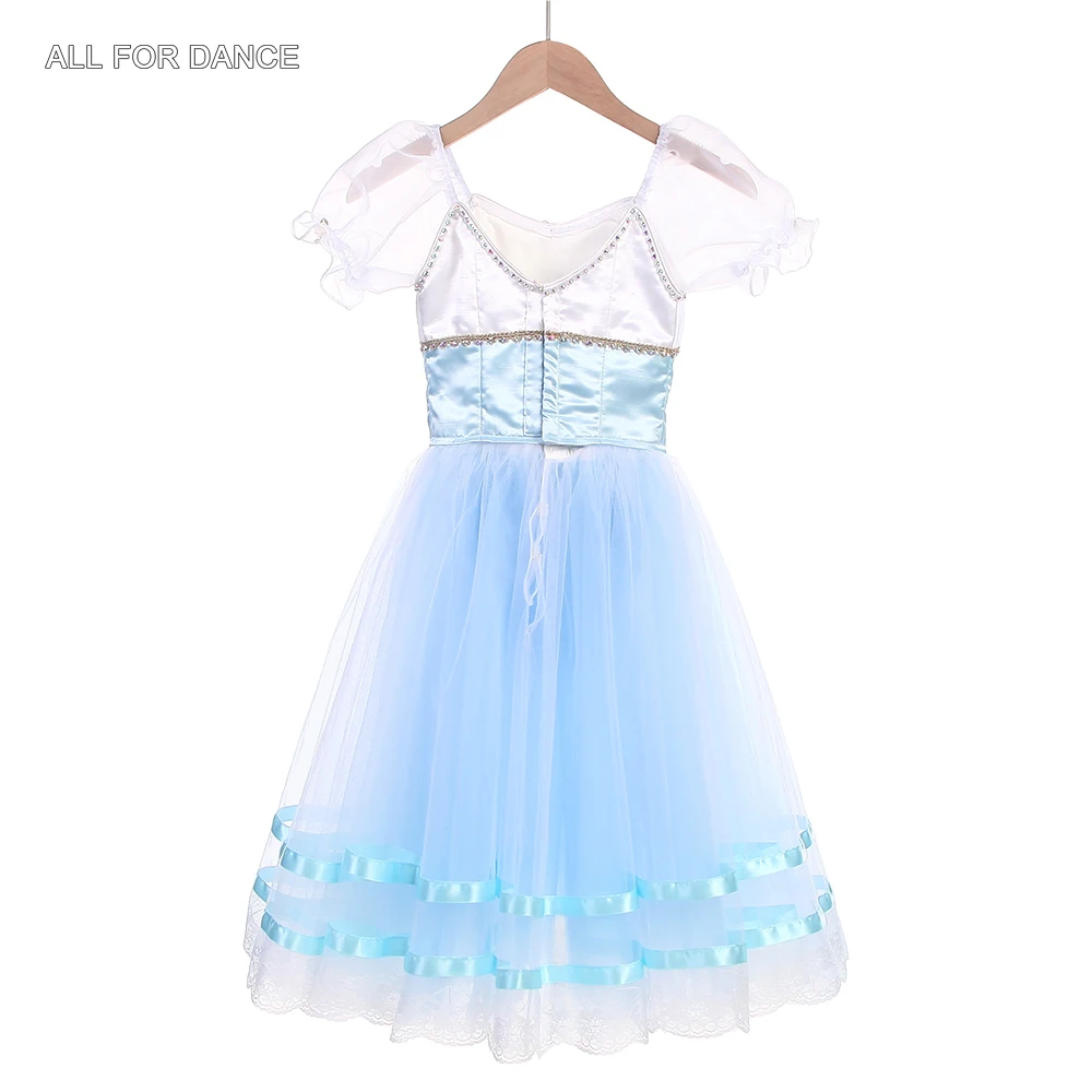 B22155 Sky Blue Spandex Bodice With Chiffon Puffy Short Sleeves Professional Romantic Ballet Dress For Girls Performance Costume