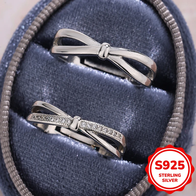 

Classic genuine S925 sterling silver cross four-claw diamond crystal couple ladies ring opening Valentine proposal gift jewelr