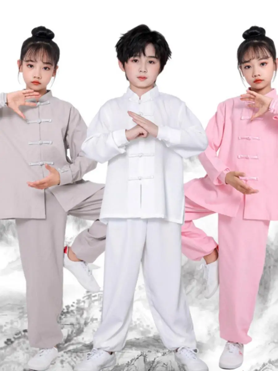 

Children's Cotton Linen Tai Chi Uniform Short Sleeve Performance Costume Martial Arts Practice Outfit Female Students Art Sho...