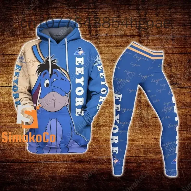 Mulheres Disney Eeyore 3D Hoodie calças de ioga, leggings de ioga Y2K, terno esportivo, nova moda, 2024