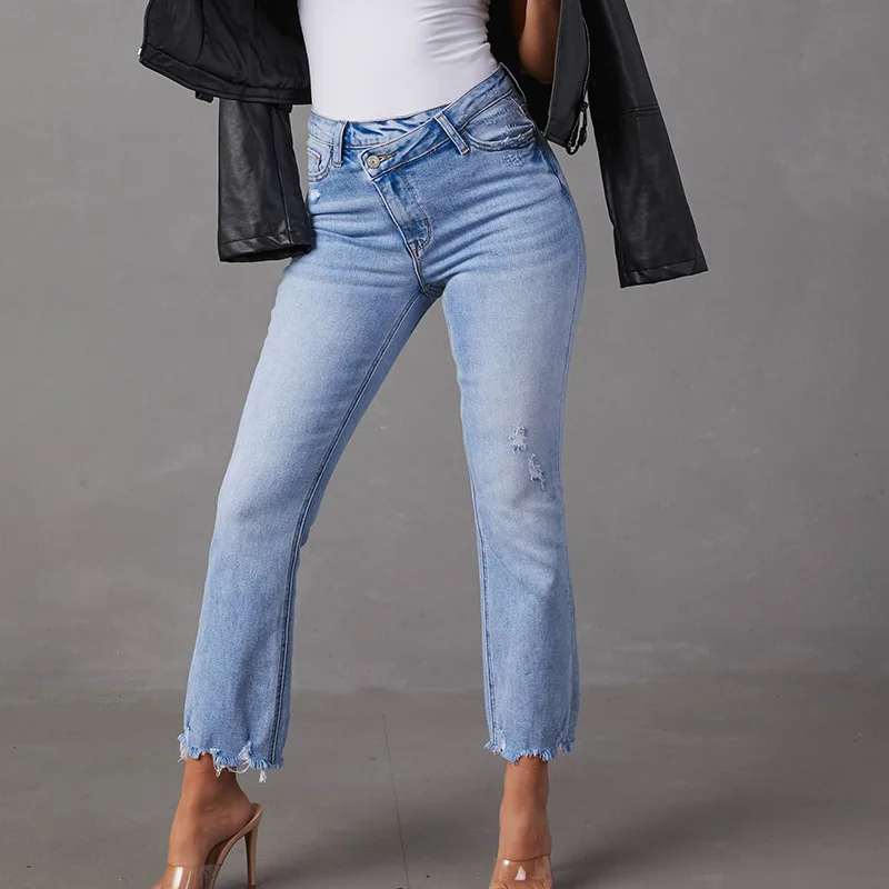 

Women's High-Waisted Baggy Wide-Leg Long Washed Jeans