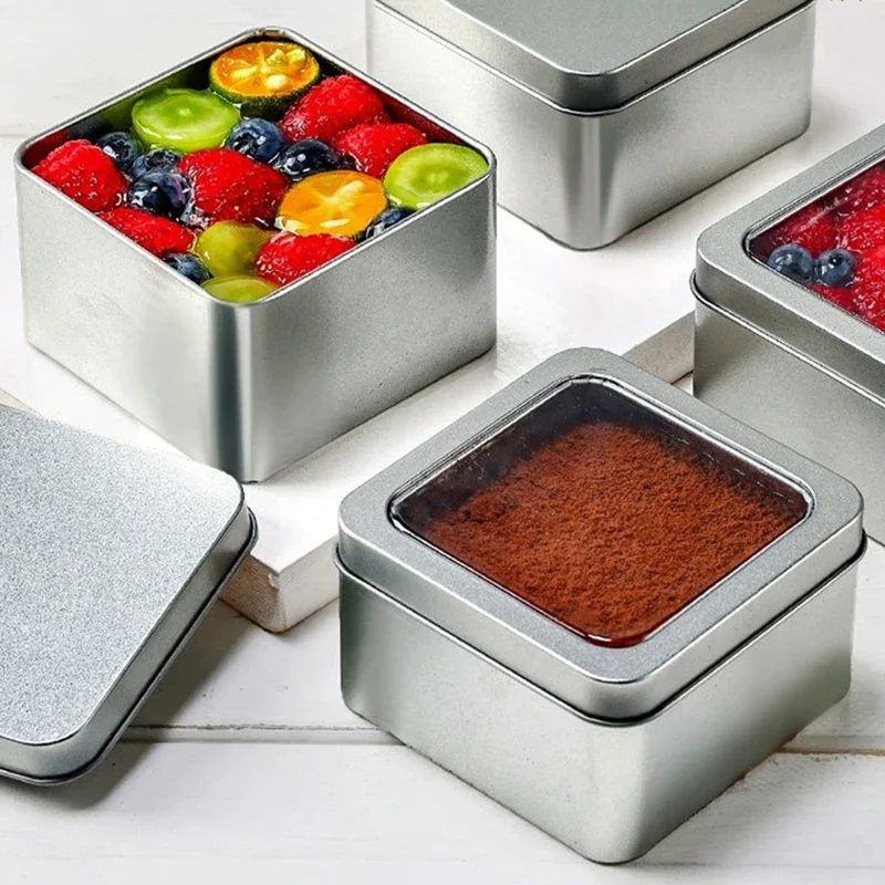 Round Square Tinplate Box Clear Window Iron Storage Box Tea Food Jar Candy Cake Boxes Jewelry Cream Cosmetic Container Empty Pot
