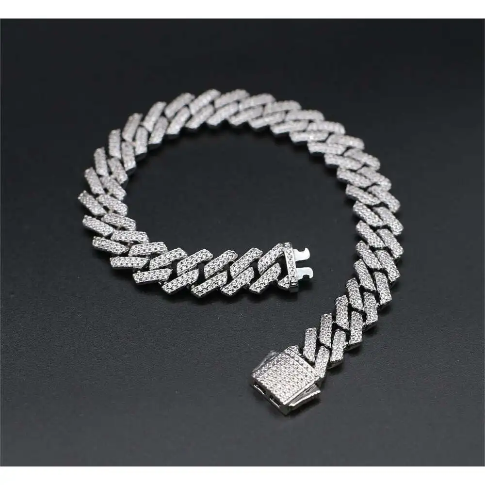 

Wholesale Hip Hop Ice Out Moissanite Necklace 925 Silver Luxury Diamond Bling Chunky Rapper Cuban Chain Bracelet Miami