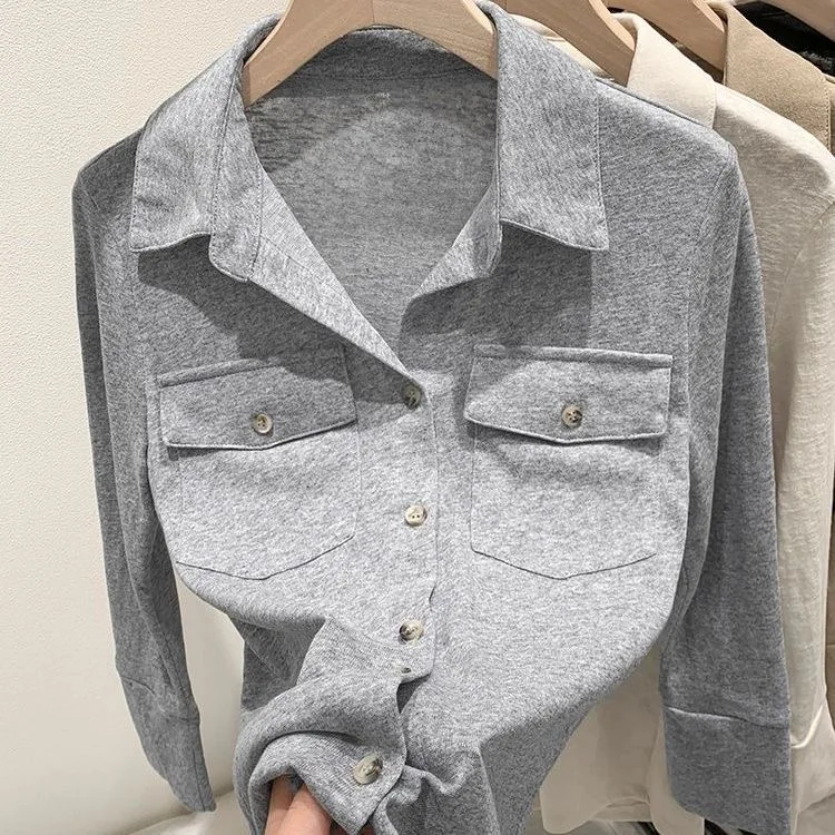 Casual ey Long Sve  Collar Jaet Women's Layering Outerwear Spring Autumn New Sle American INS Windbreaker irt