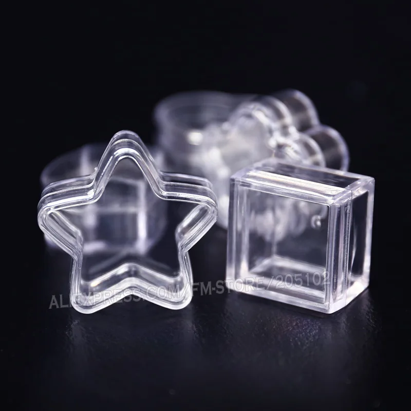 Unghie artistiche piccolo box acrilico trasparente contenitore star piazza rotonda cuore per profumo diy accessorio dei monili perline di plastica