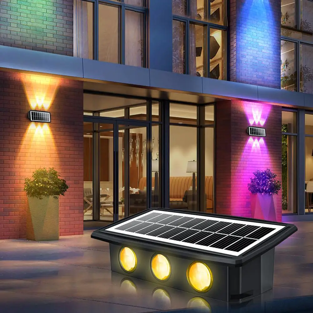 LED Solar Wall Light Outdoor IP65 Waterproof Auto ON/Off Garden Step Stair Decor Lights RGB Warm White Up And Down Lighting