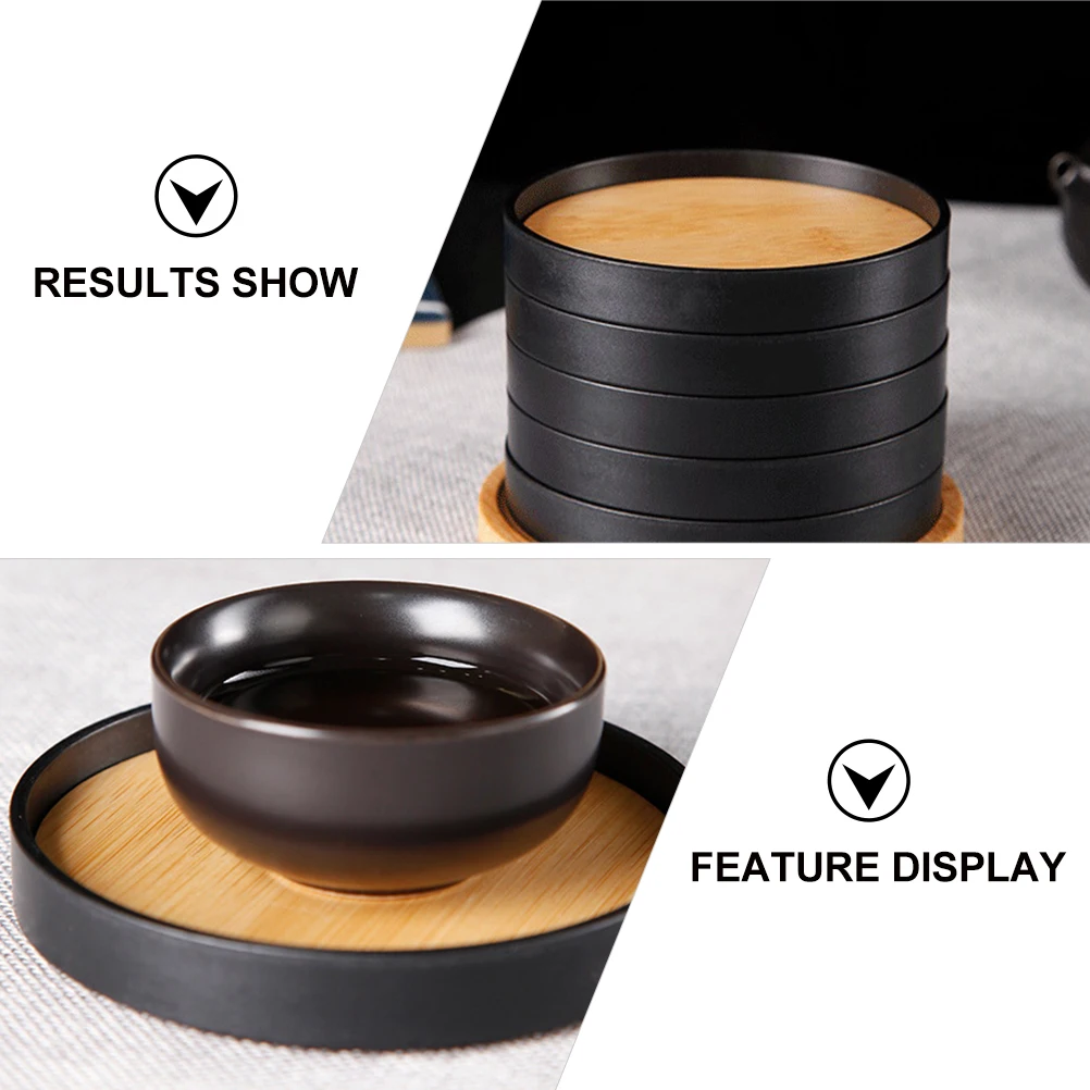 

6pcs Bamboo Coasters Set Heat Insulation Kitchen Dining Room Table Accessories Teacup Storage Tray Round