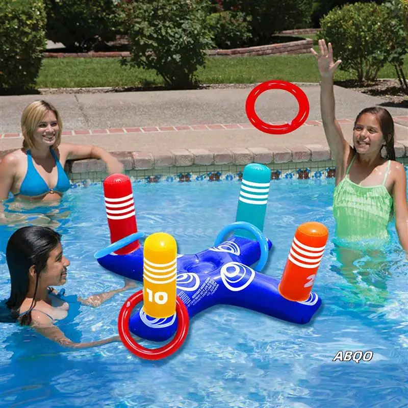 

5X Inflatable Pool Ring Toss Game Toys Floating With 4 Rings For Multiplayer Pool Game Pool Toys Beach Floats Party