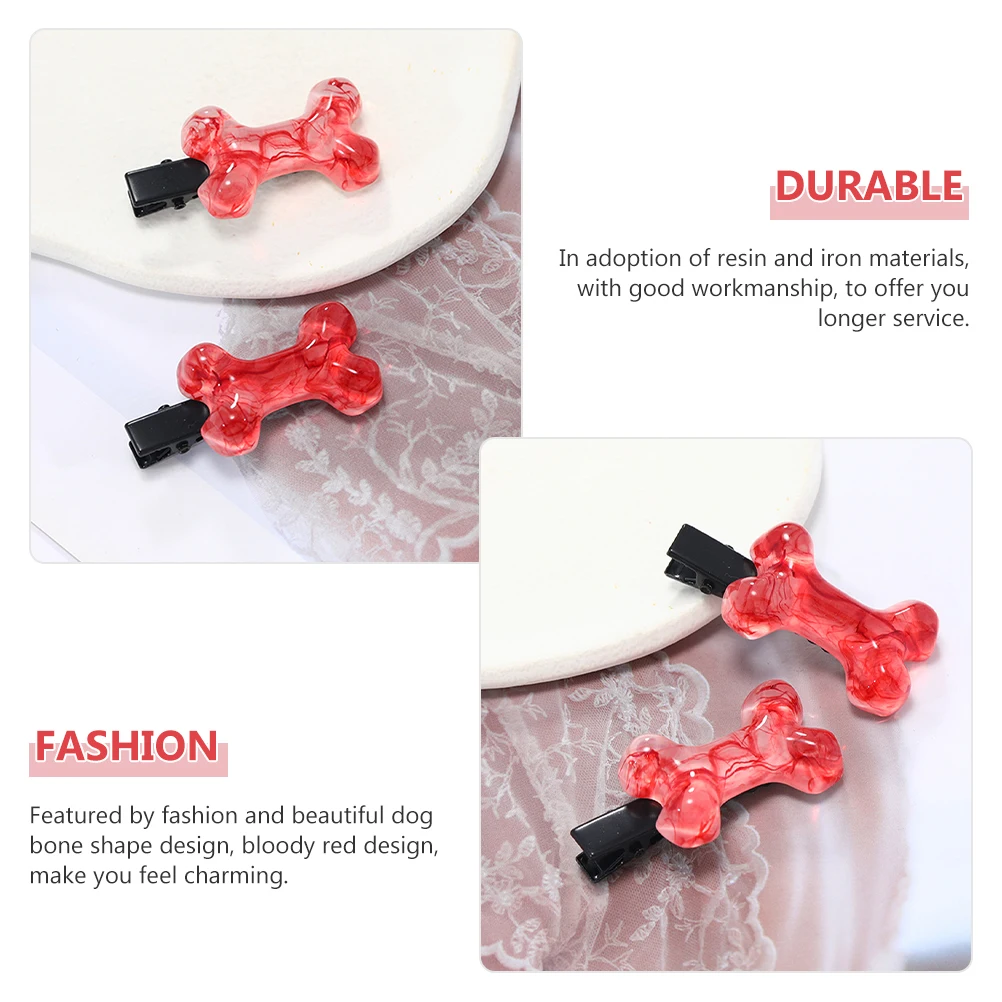 

4 шт., кроваво-красные заколки для волос из собачьей кости, нежная смола, утюг, аксессуары для волос на Хэллоуин, заколка в форме кости, праздничное украшение